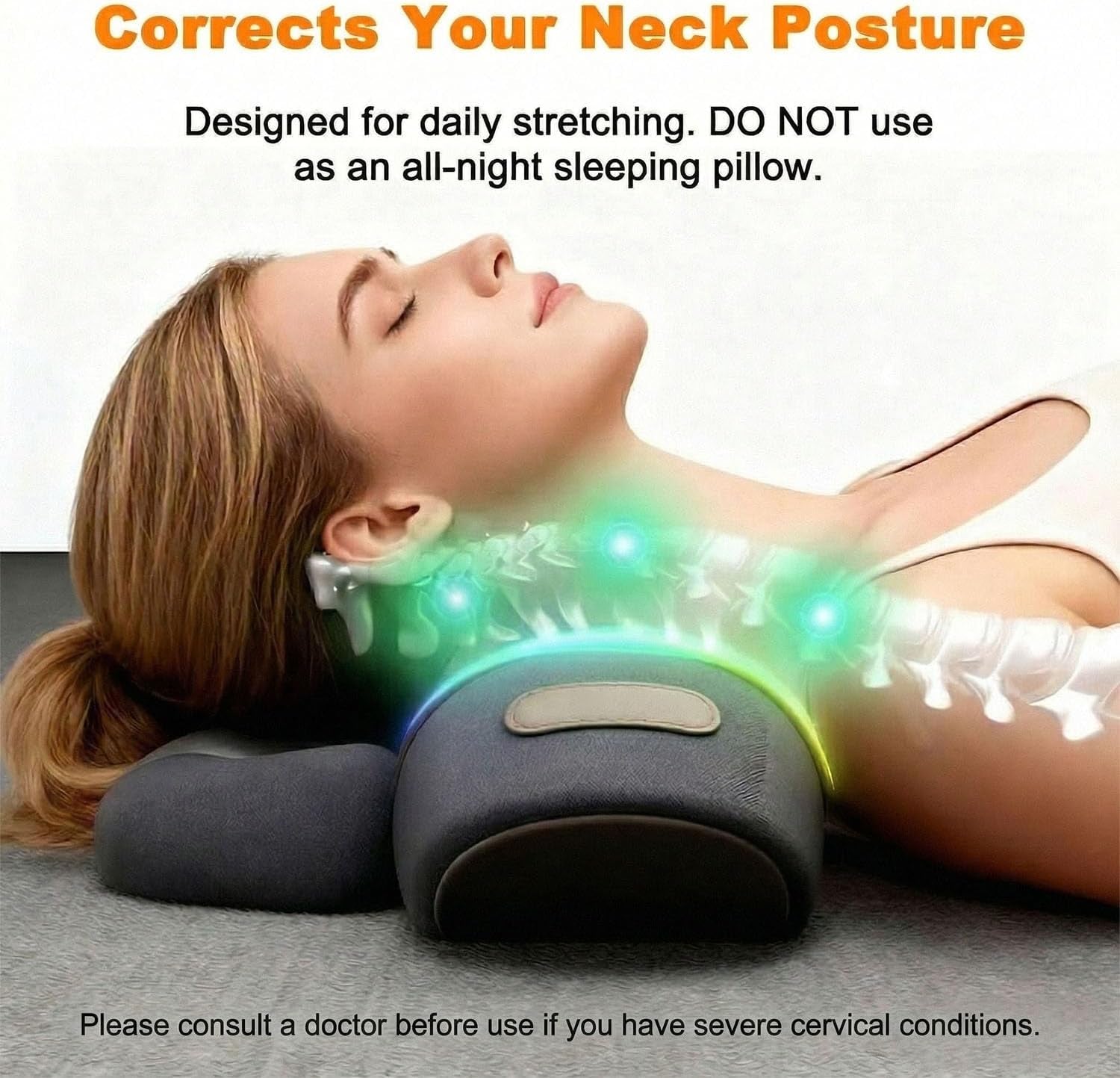 3-In-1 Neck Massager Pillow with Heat, Soothing Vibration & Cervical Traction for Pain Relief, Corded Electric Posture Support & Shoulder Relaxer for Home Office, Gifts for Men/Women (Dark Gray)