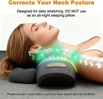 3-In-1 Neck Massager Pillow with Heat, Soothing Vibration & Cervical Traction for Pain Relief, Corded Electric Posture Support & Shoulder Relaxer for Home Office, Gifts for Men/Women (Dark Gray)