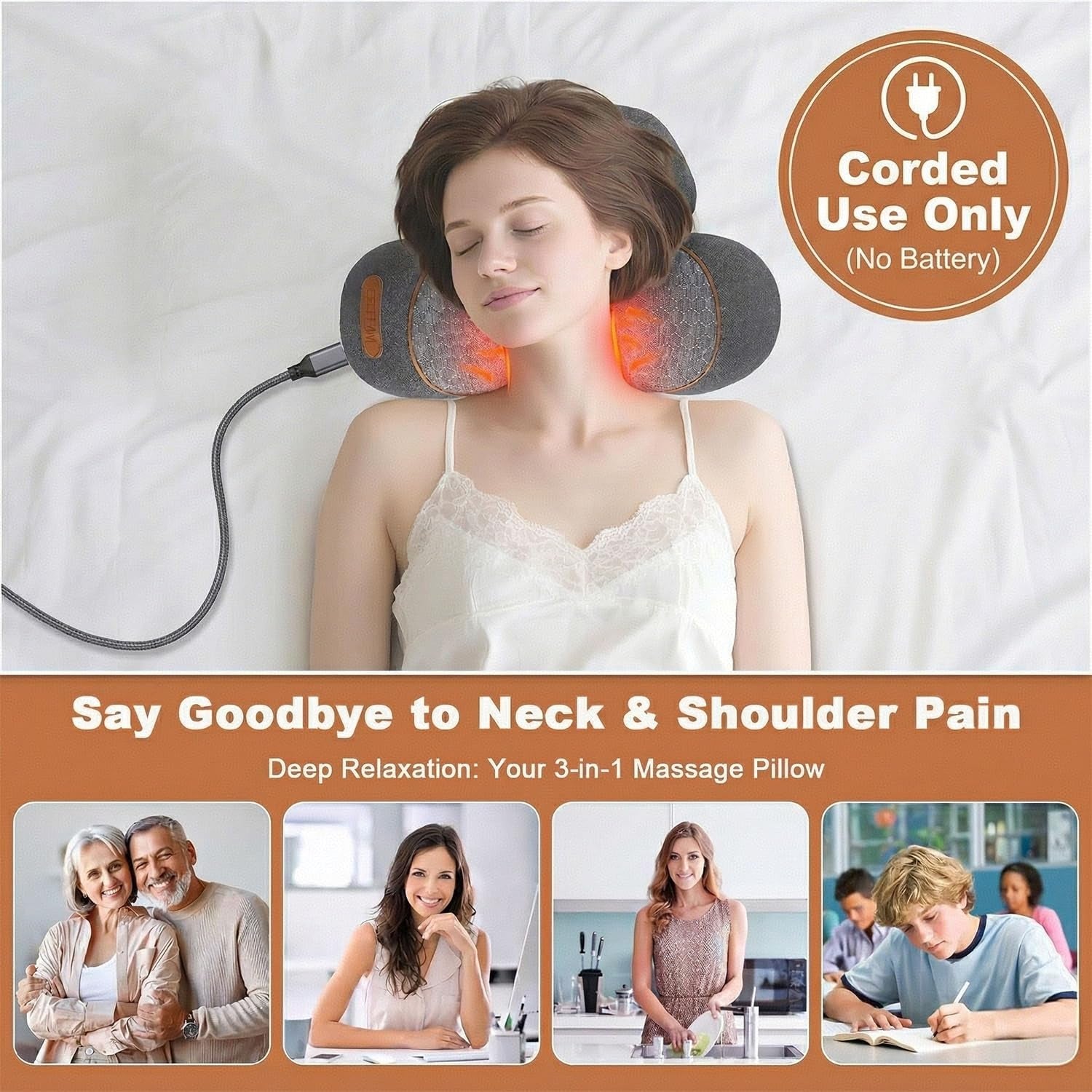 3-In-1 Neck Massager Pillow with Heat, Soothing Vibration & Cervical Traction for Pain Relief, Corded Electric Posture Support & Shoulder Relaxer for Home Office, Gifts for Men/Women (Dark Gray)
