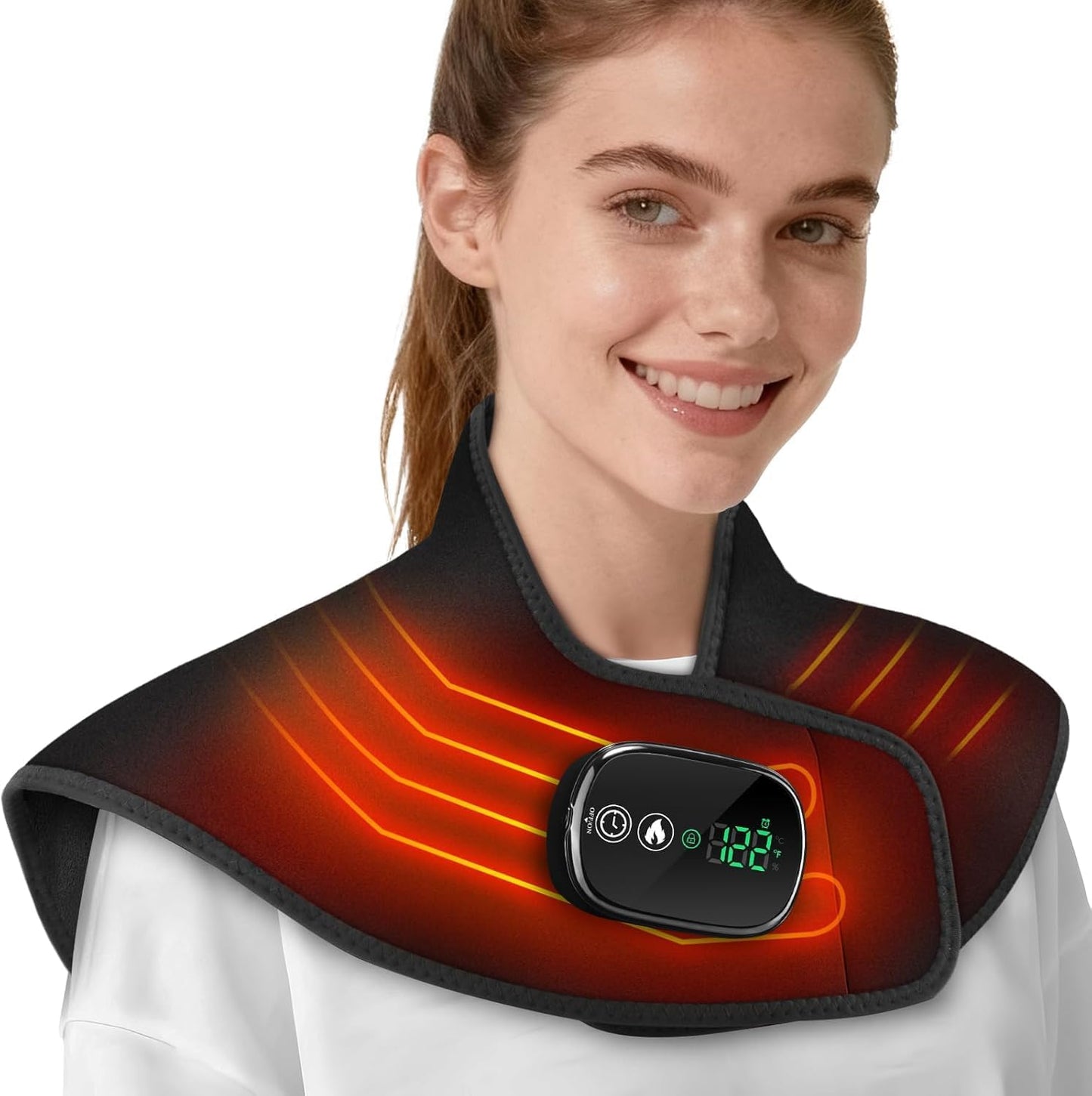 Neck and Shoulder Heating Pads Corldless, Weighted Neck Heating Pad, Heated Neck and Shoulder Wrap Electric Warmer Pads, 5 Heats, 6 Timers (Black.)