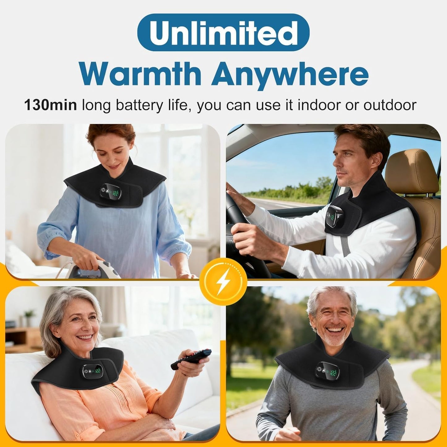 Neck and Shoulder Heating Pads Corldless, Weighted Neck Heating Pad, Heated Neck and Shoulder Wrap Electric Warmer Pads, 5 Heats, 6 Timers (Black.)